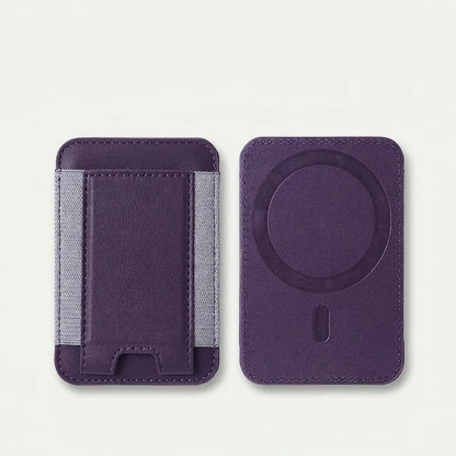 MagSafe leather card holder wallet with elastic pocket, purple