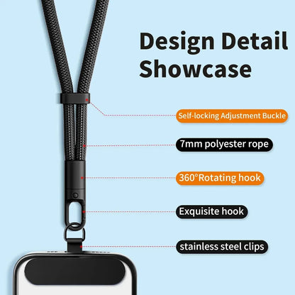 Anti-drop crossbody phone lanyard with 360° rotating clip, view 4