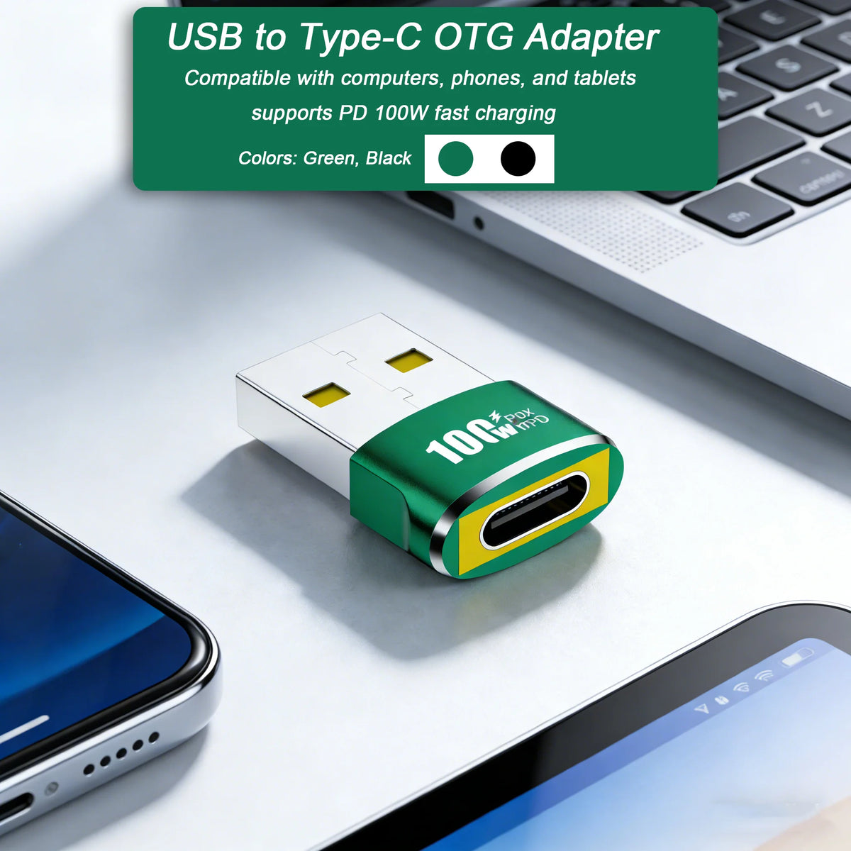 100W USB-C female to USB-A male OTG adapter