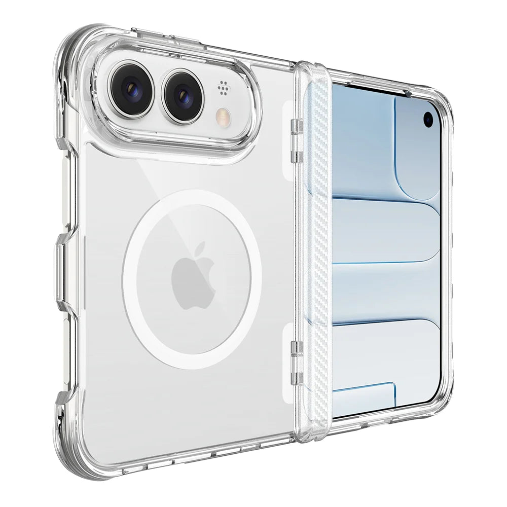 Clear hybrid shell case for iPhone Duo, back panel with MagSafe ring and raised camera lip