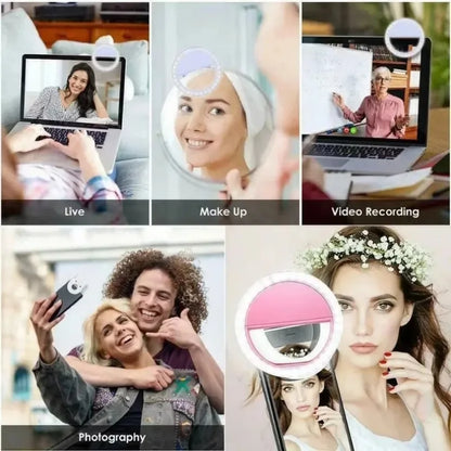 Rechargeable clip-on LED selfie ring light for phones, view 5