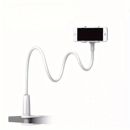 Bedside phone holder with flexible long arm and swivel headrest, white
