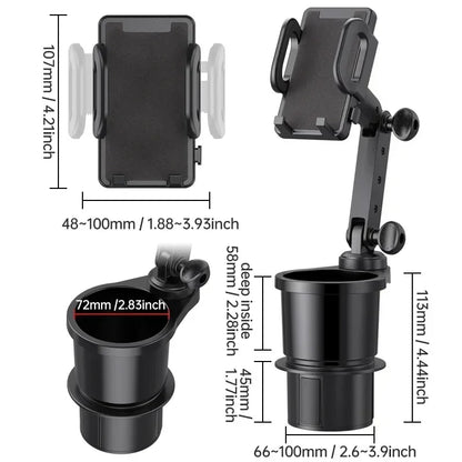 Car cup holder expander with 360° phone mount, view 2