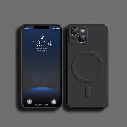 Shockproof silicone MagSafe case for iPhone 11–18, black