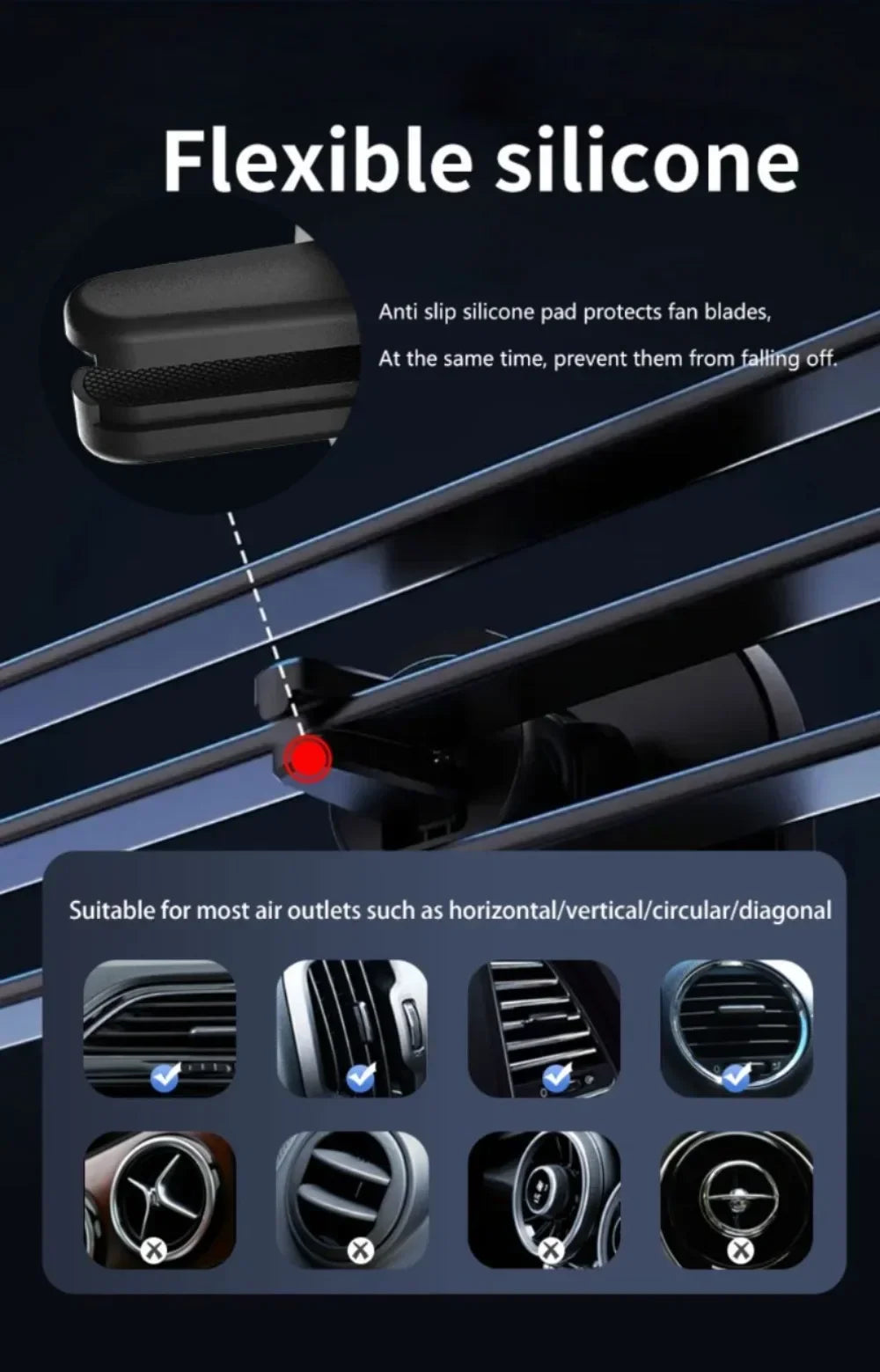 Magnetic air vent wireless charging car mount for MagSafe, view 7