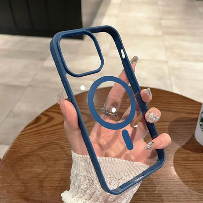 Shockproof clear MagSafe case for iPhone 11–17, blue