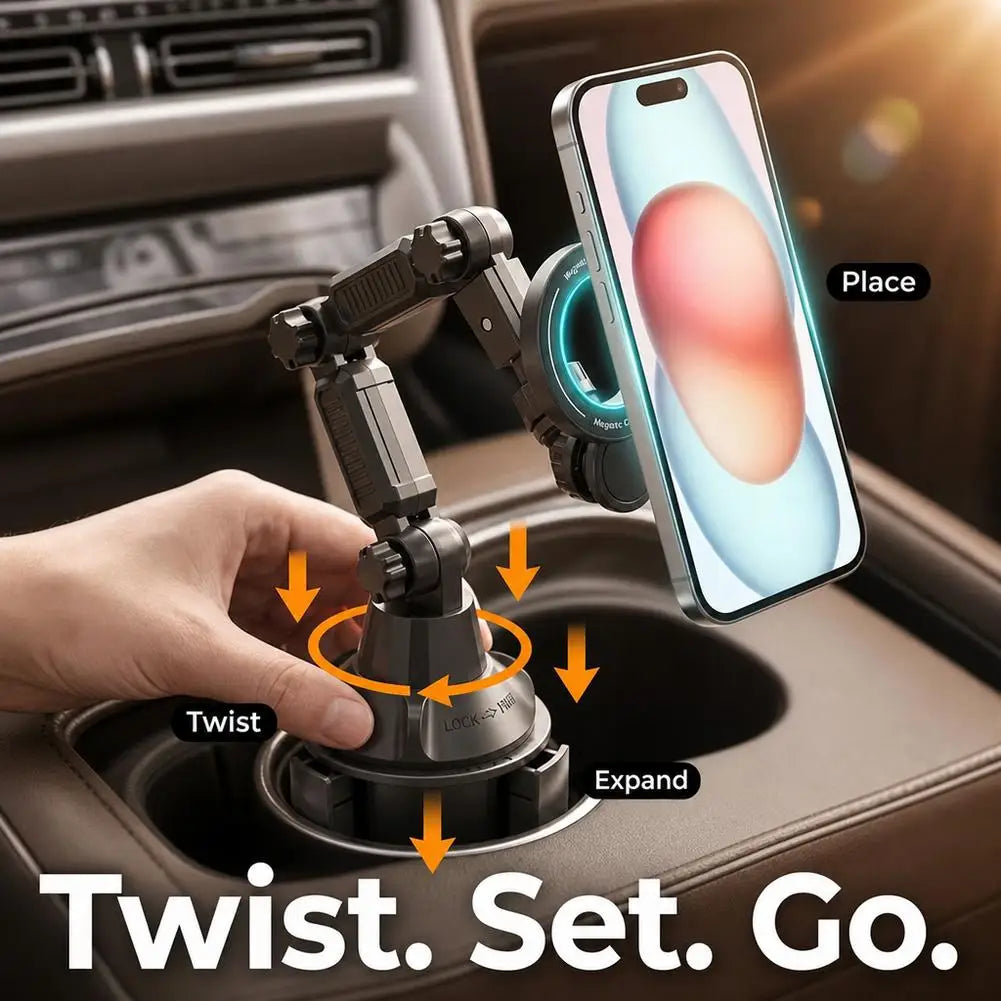 Magnetic car cup holder phone mount with strong suction, view 5
