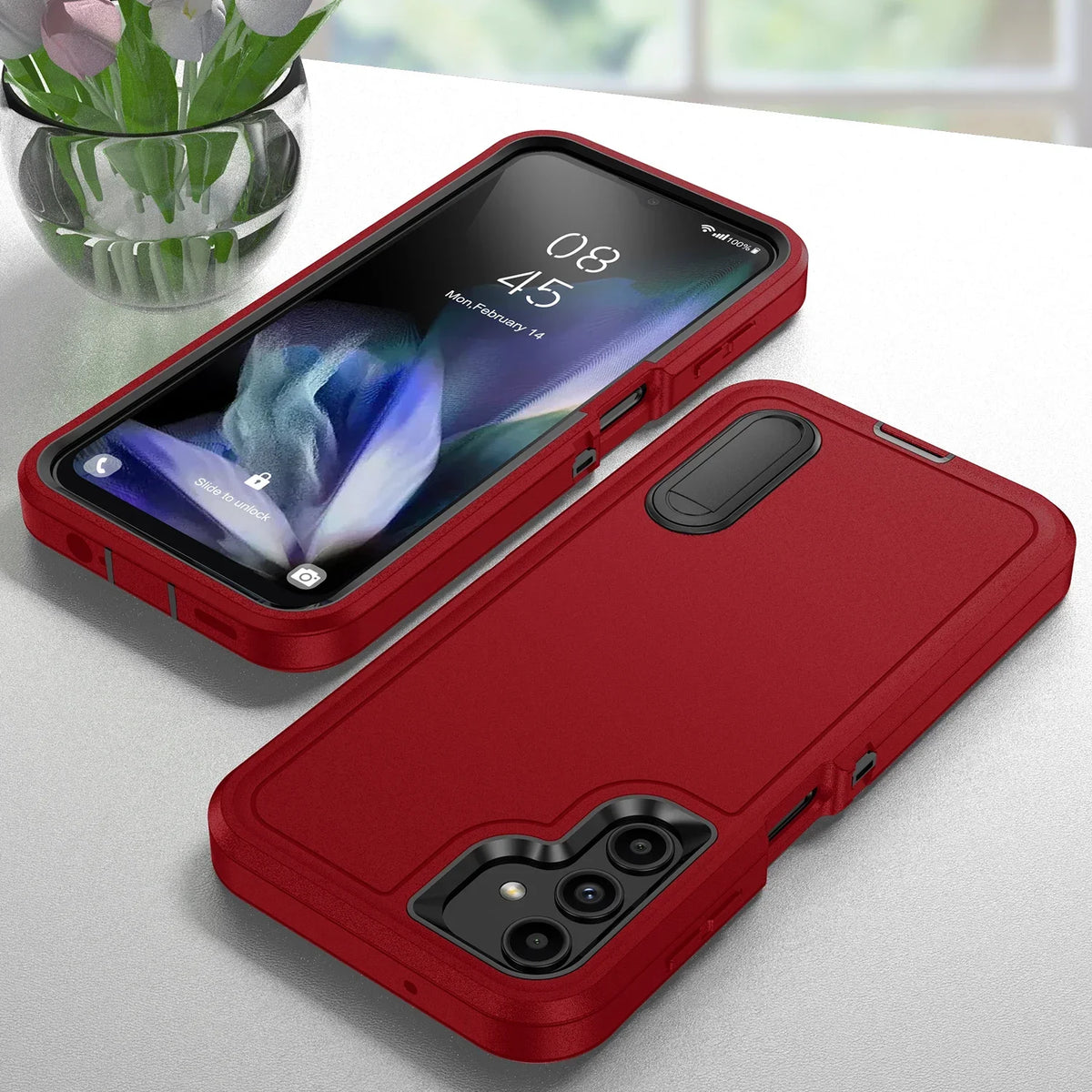 Anti-shock protective case with holder for Samsung Galaxy S and A series, red