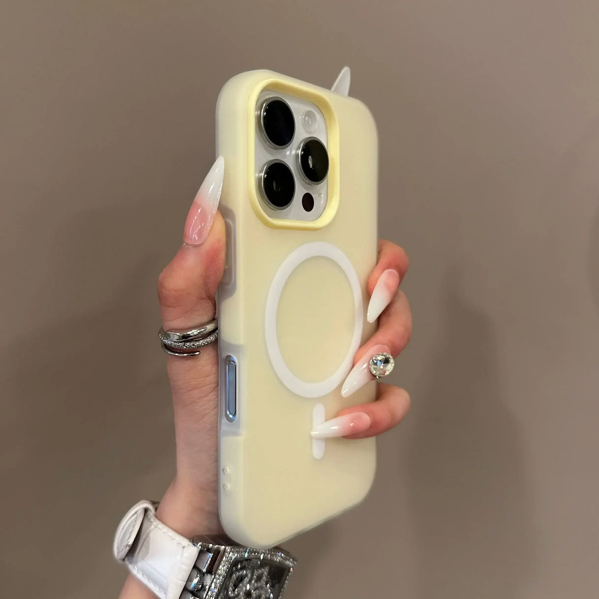 Candy color clear matte MagSafe case for iPhone 11–18, yellow