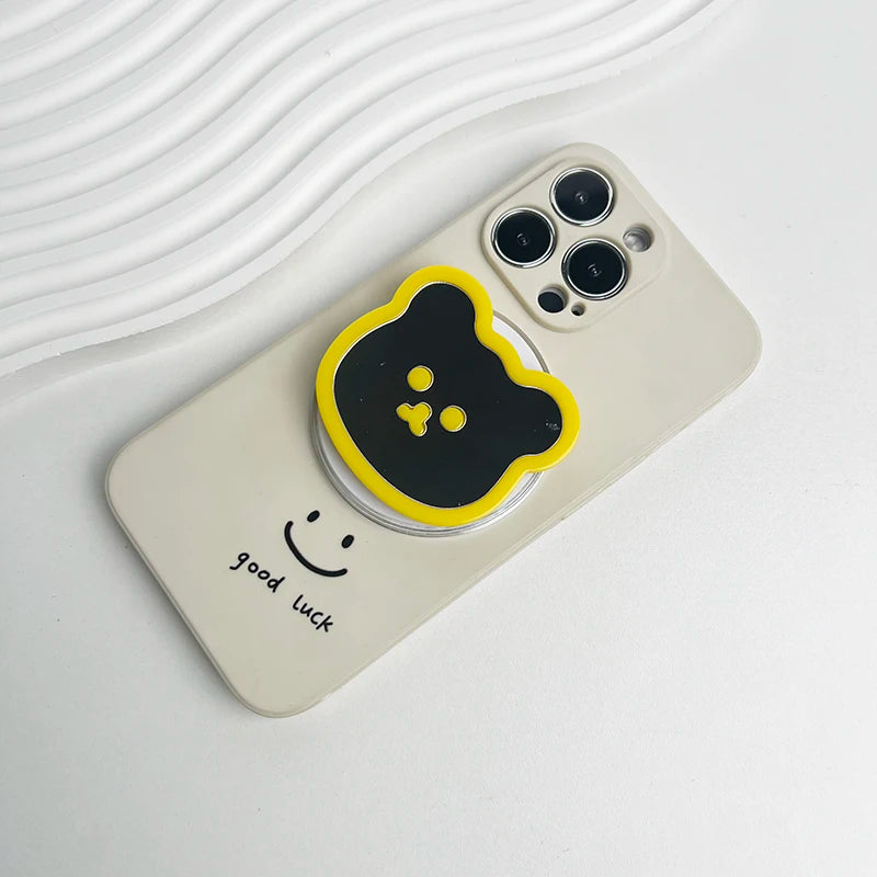 Cute bear mirror phone grip, yellow, view 10