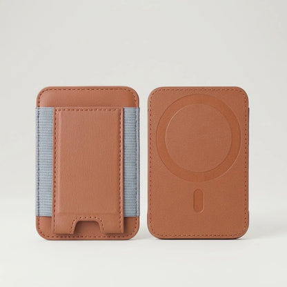 MagSafe leather card holder wallet with elastic pocket, brown