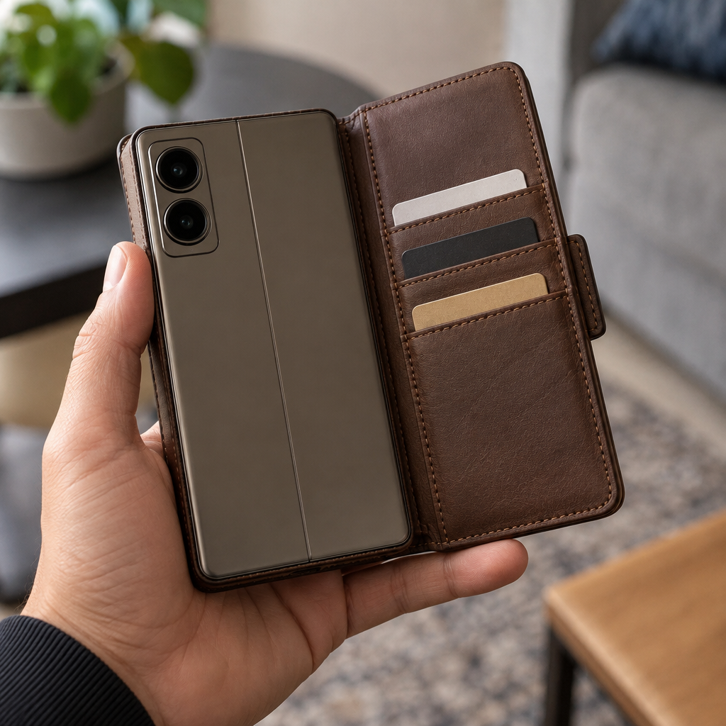 Leather Folio Wallet Case – iPhone Duo — in hand