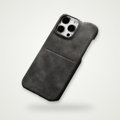Business sheepskin-feel card case for iPhone 12–16, gray