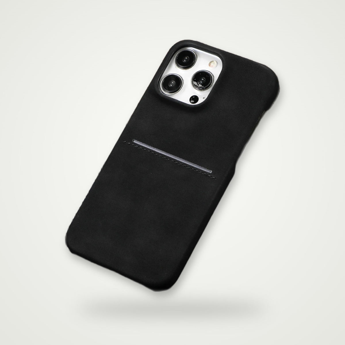 Business sheepskin-feel card case for iPhone 12–16, starry sky black