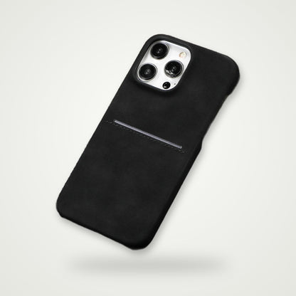 Business sheepskin-feel card case for iPhone 12–16, starry sky black
