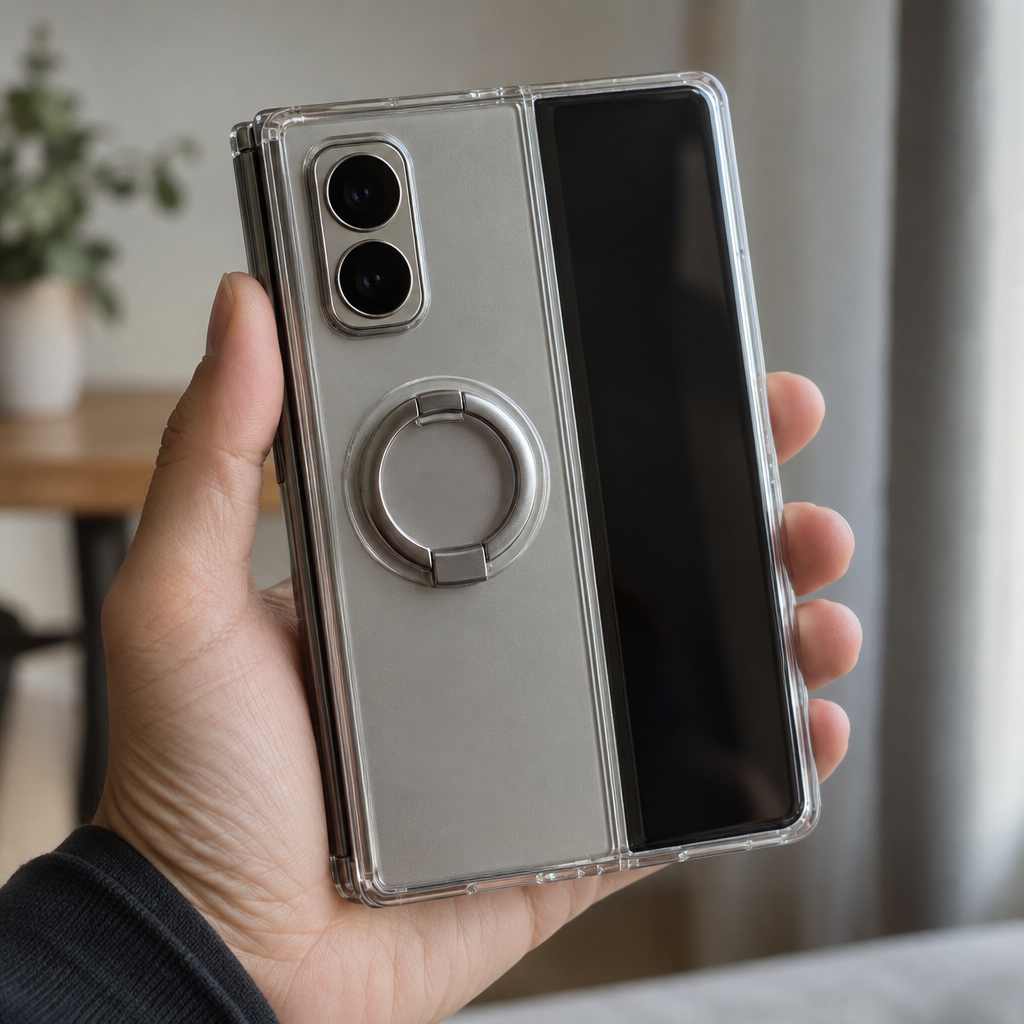360 Rotating Stand Clear Case – iPhone Duo — in hand