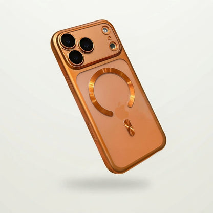 Frosted Plated MagSafe Case for iPhone in Orange, back view