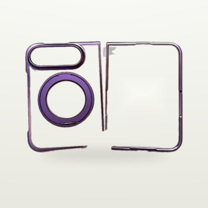360 Rotating Stand Clear Case for iPhone Duo, purple frame with rotating magnetic ring