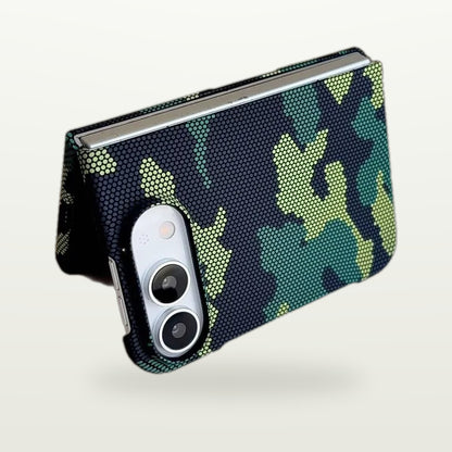 Camo Carbon Slim Case for iPhone Duo standing, camouflage weave back