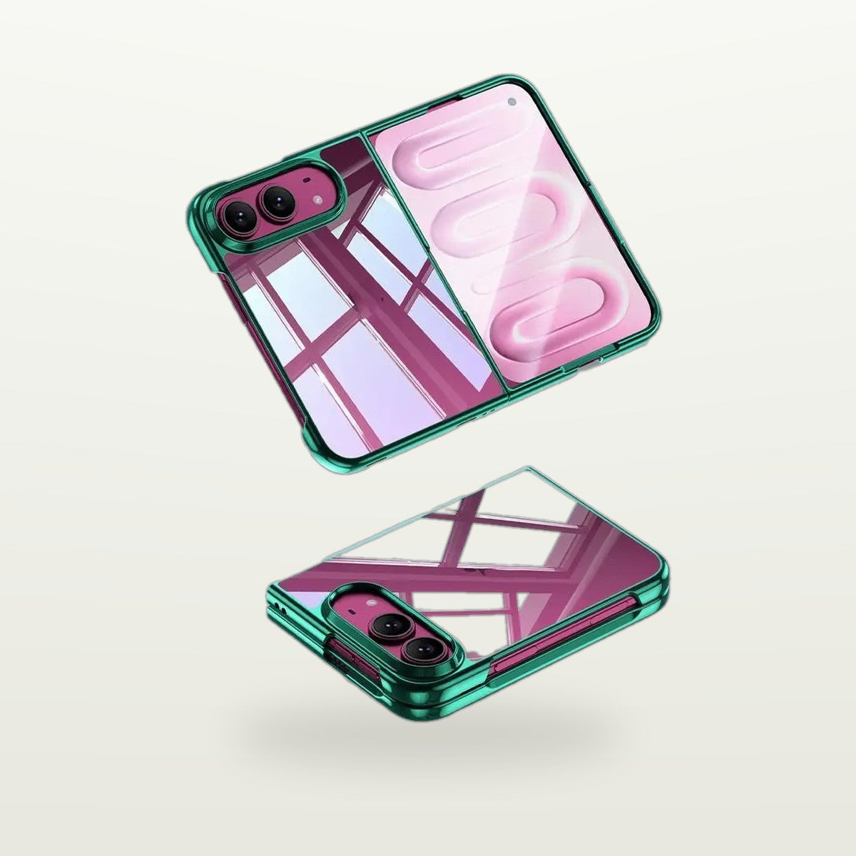 Electroplated Clear Case for iPhone Duo, front and back halves side by side