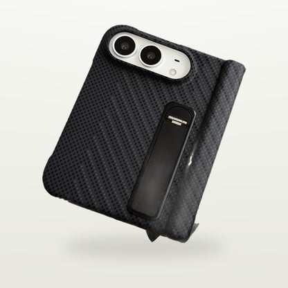 Kevlar-Style Metal-Stand Case for iPhone Duo in black with integrated metal stand