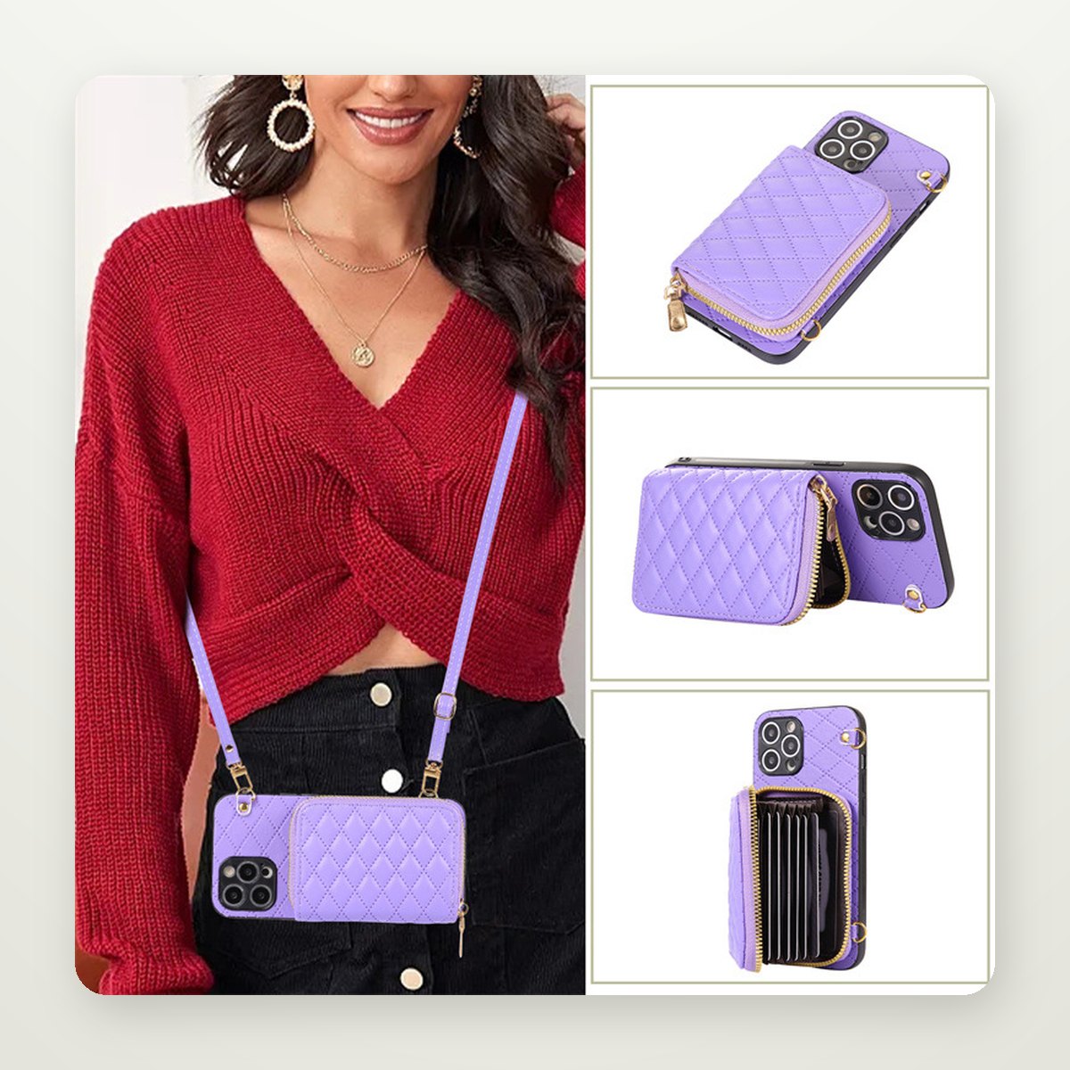 Pebbled Card Holder Crossbody Case for iPhone 15 & 16 Pro Max