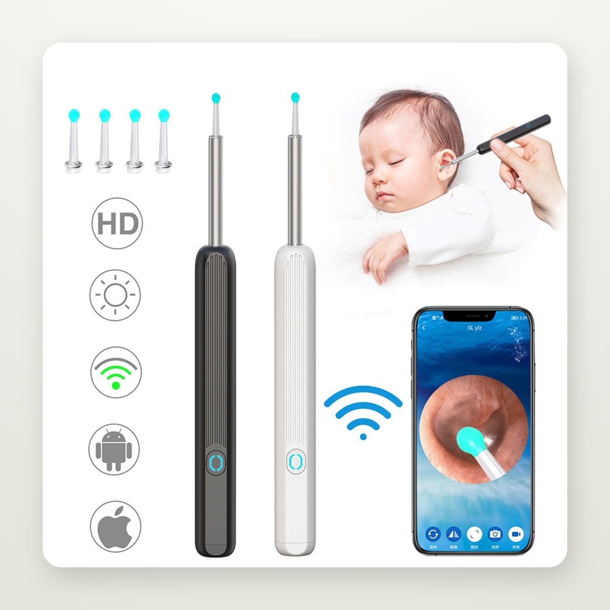 HD Wireless Ear Camera with LED Light