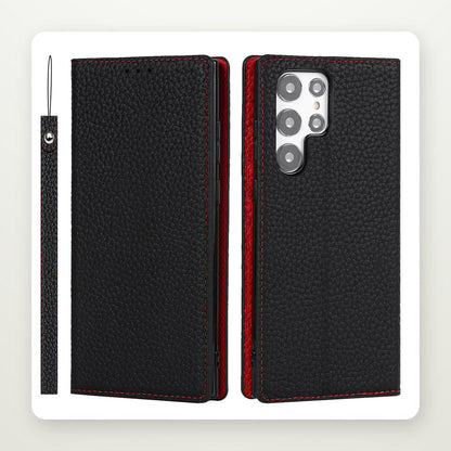 Litchi Grain Genuine Leather Case for Galaxy S20–S25