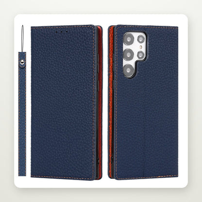 Litchi Grain Genuine Leather Case for Galaxy S20–S25