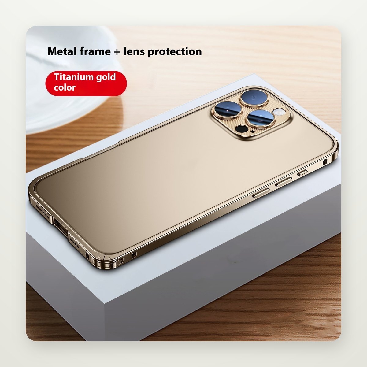 CNC Aluminum Frame Case with Lens Guard for iPhone 13–17