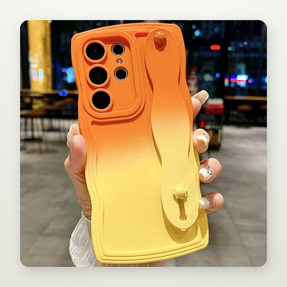 Wavy Edge Wrist Strap Stand Case for Galaxy S21–S25