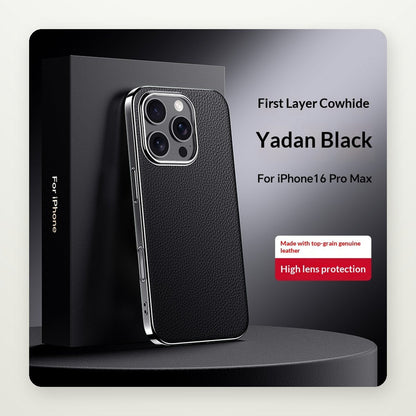 Metal Lens-Frame Leather Case for iPhone 13–17