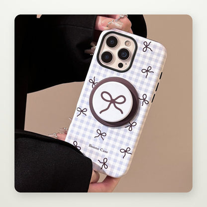Plaid Bow Case with Optional Magnetic Stand for iPhone 13–17