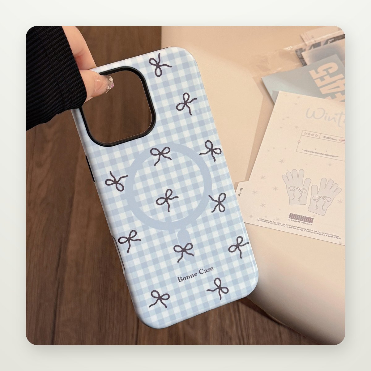 Plaid Bow Case with Optional Magnetic Stand for iPhone 13–17