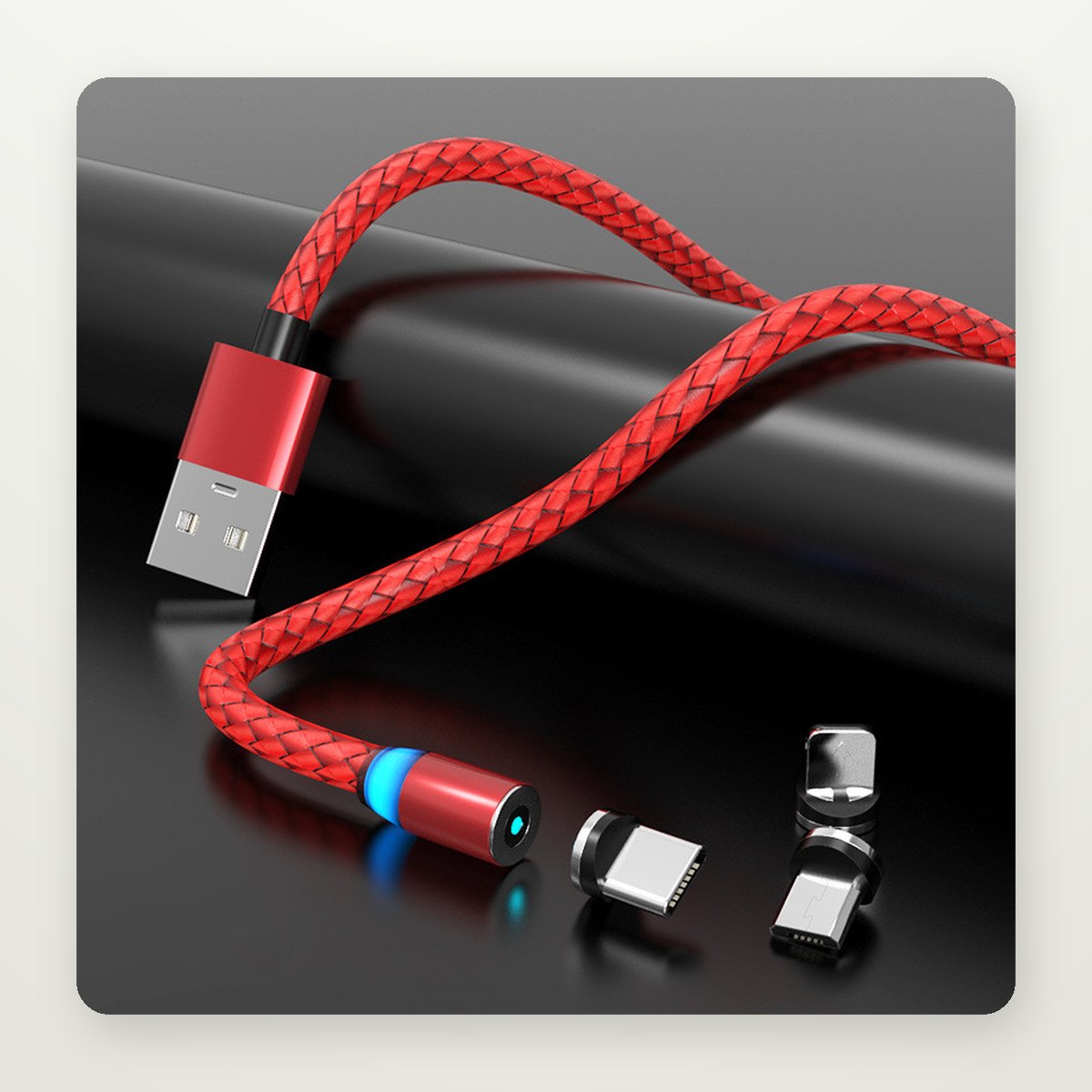 Magnetic LED Charging Cable with Swappable Tips