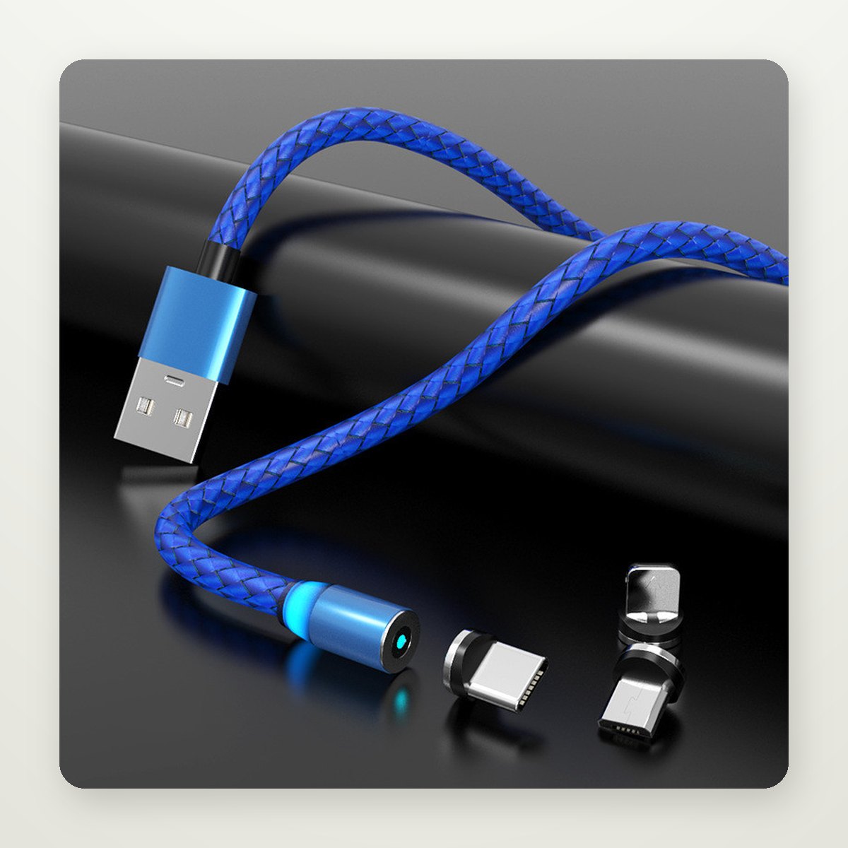 Magnetic LED Charging Cable with Swappable Tips