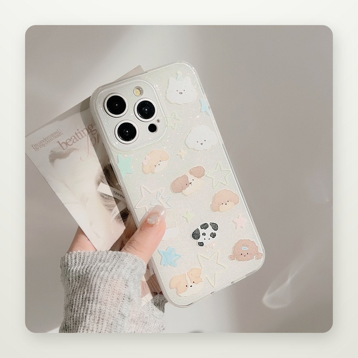 Glitter Puppy Case with Optional Plush Stand for iPhone 11–17