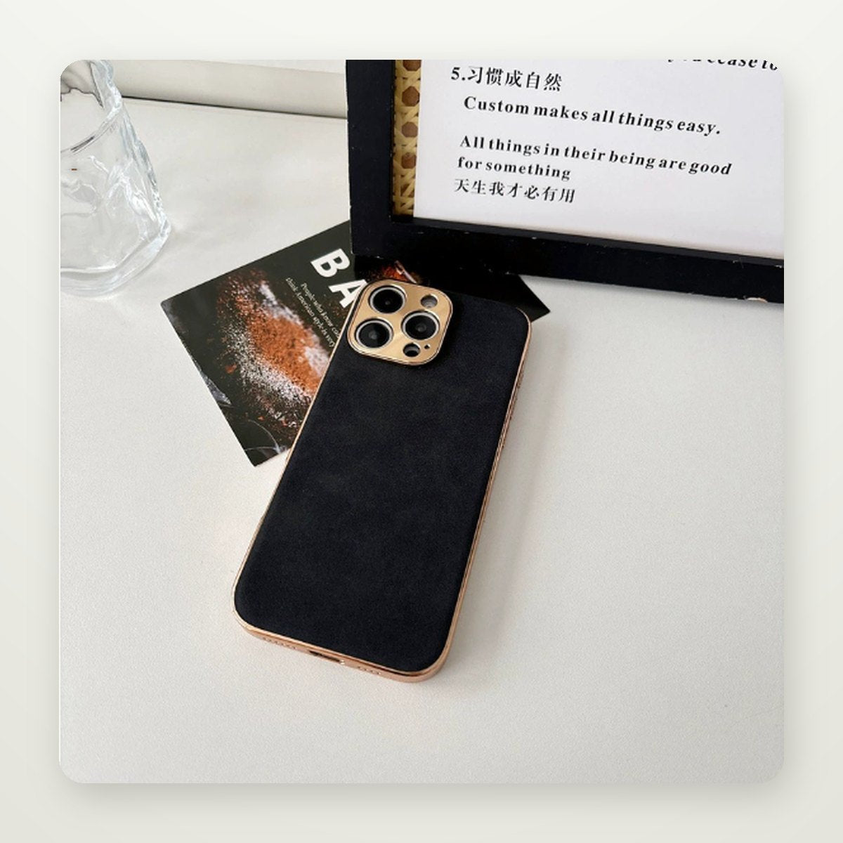 Plated Leather-Texture Case with Metal Lens Frame for iPhone 13–17