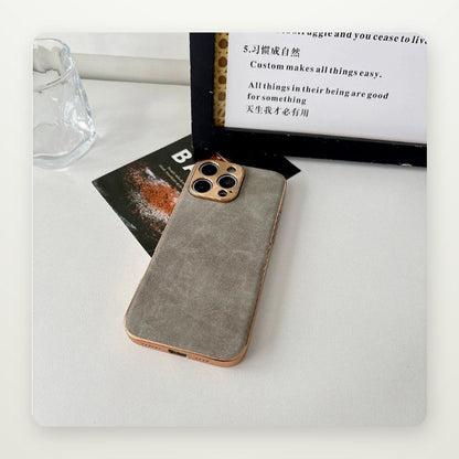 Plated Leather-Texture Case with Metal Lens Frame for iPhone 13–17