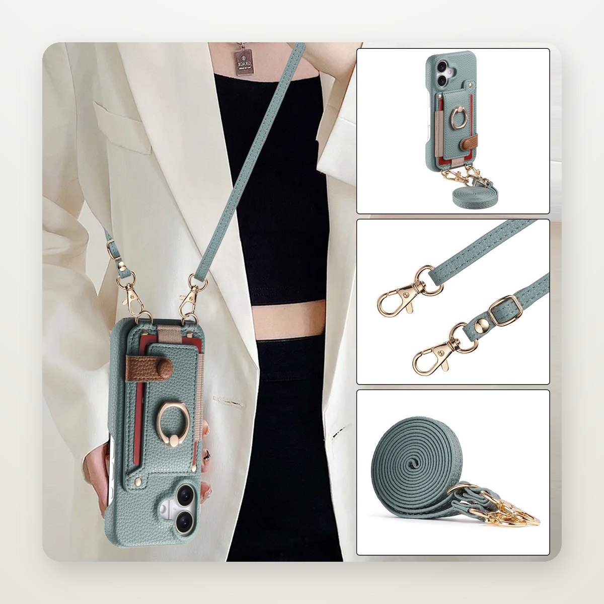 Crossbody Lanyard Card Case for iPhone 15–17