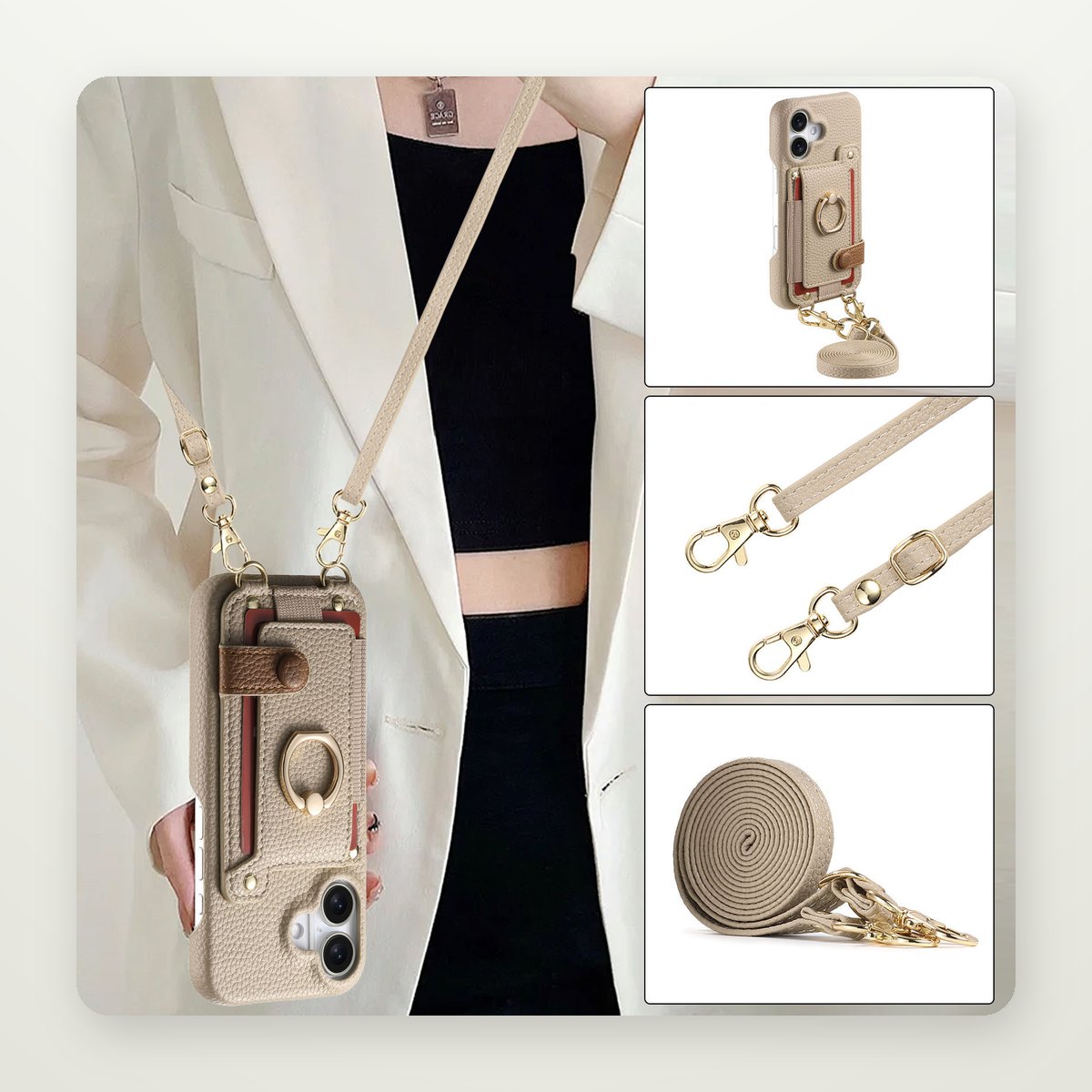 Crossbody Lanyard Card Case for iPhone 15–17