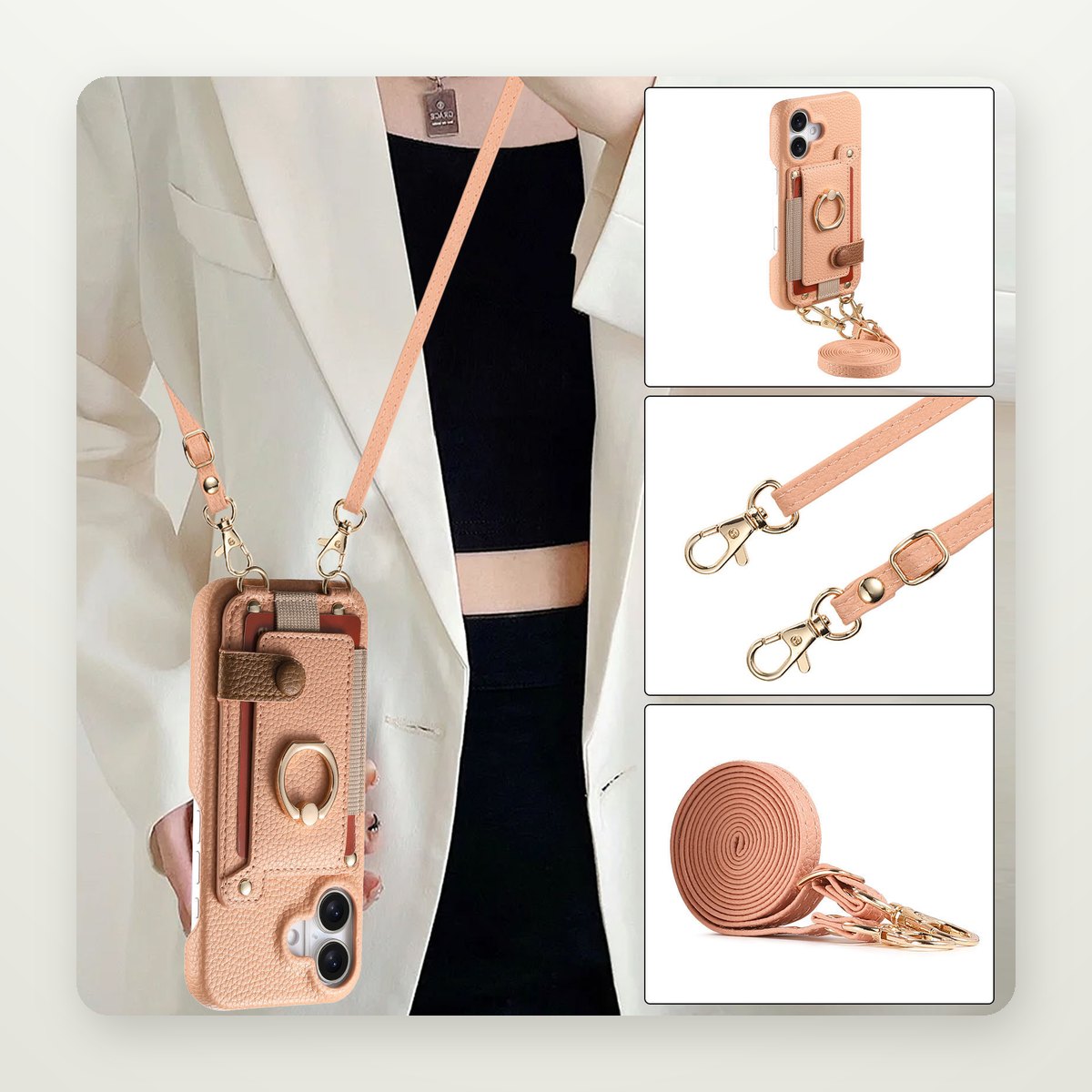 Crossbody Lanyard Card Case for iPhone 15–17