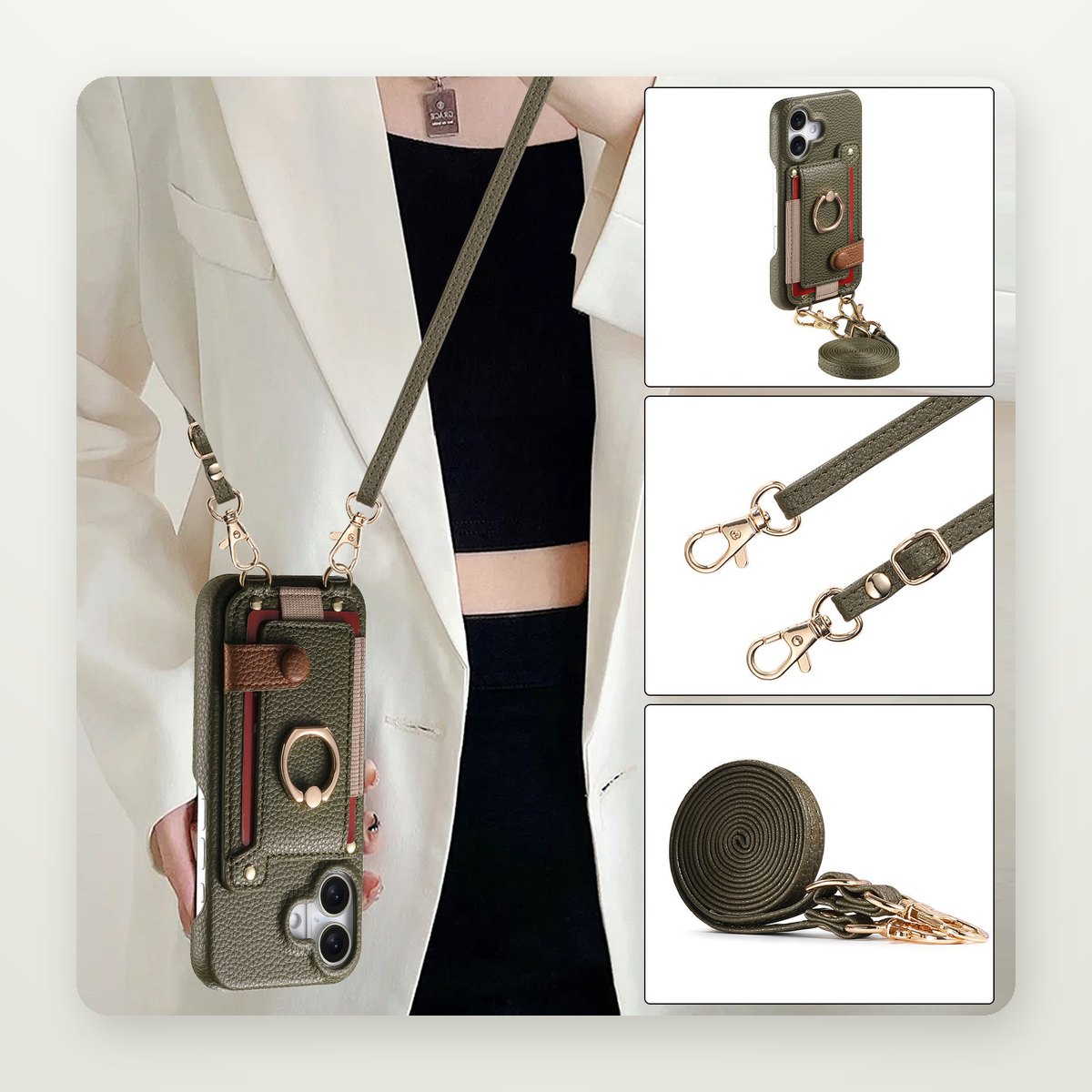 Crossbody Lanyard Card Case for iPhone 15–17