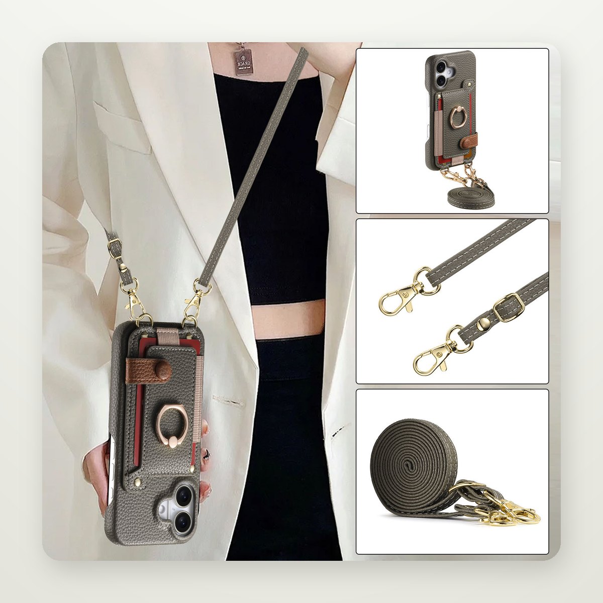 Crossbody Lanyard Card Case for iPhone 15–17