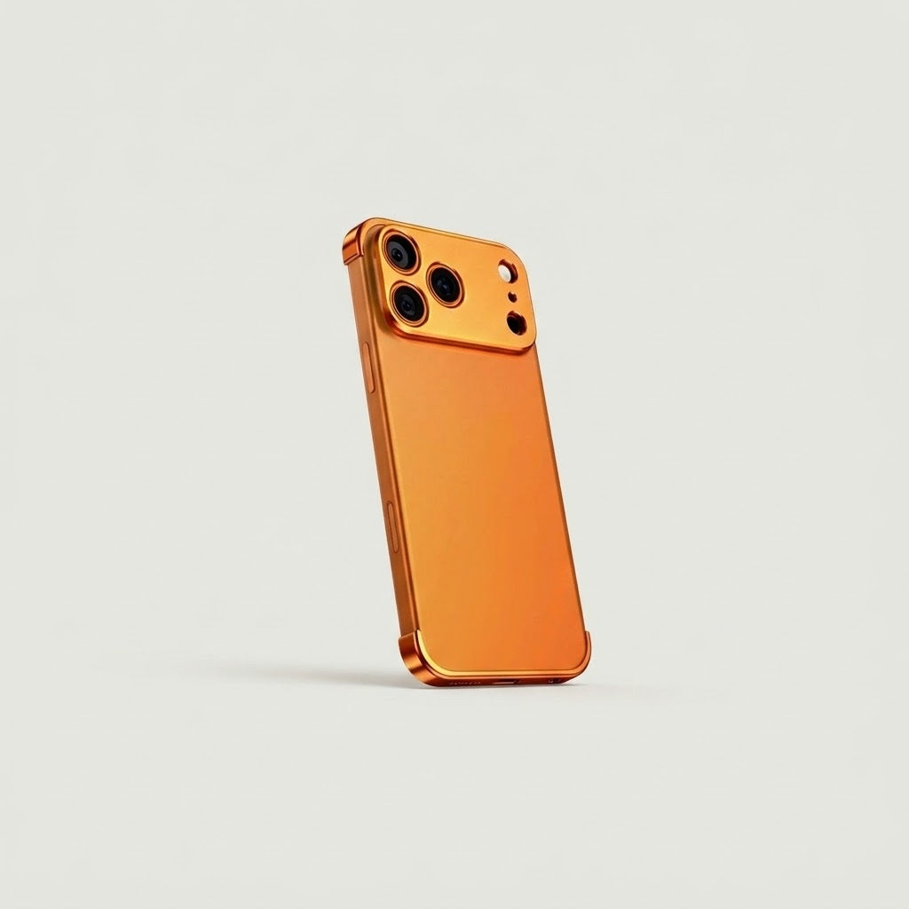 Metal frame phone case with lens protection, orange