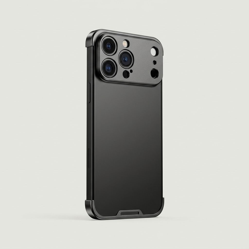 Metal frame phone case with lens protection, black