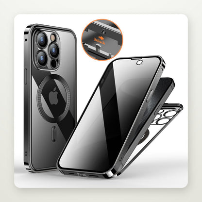 Privacy Glass Metal Buckle Case for iPhone 13–15